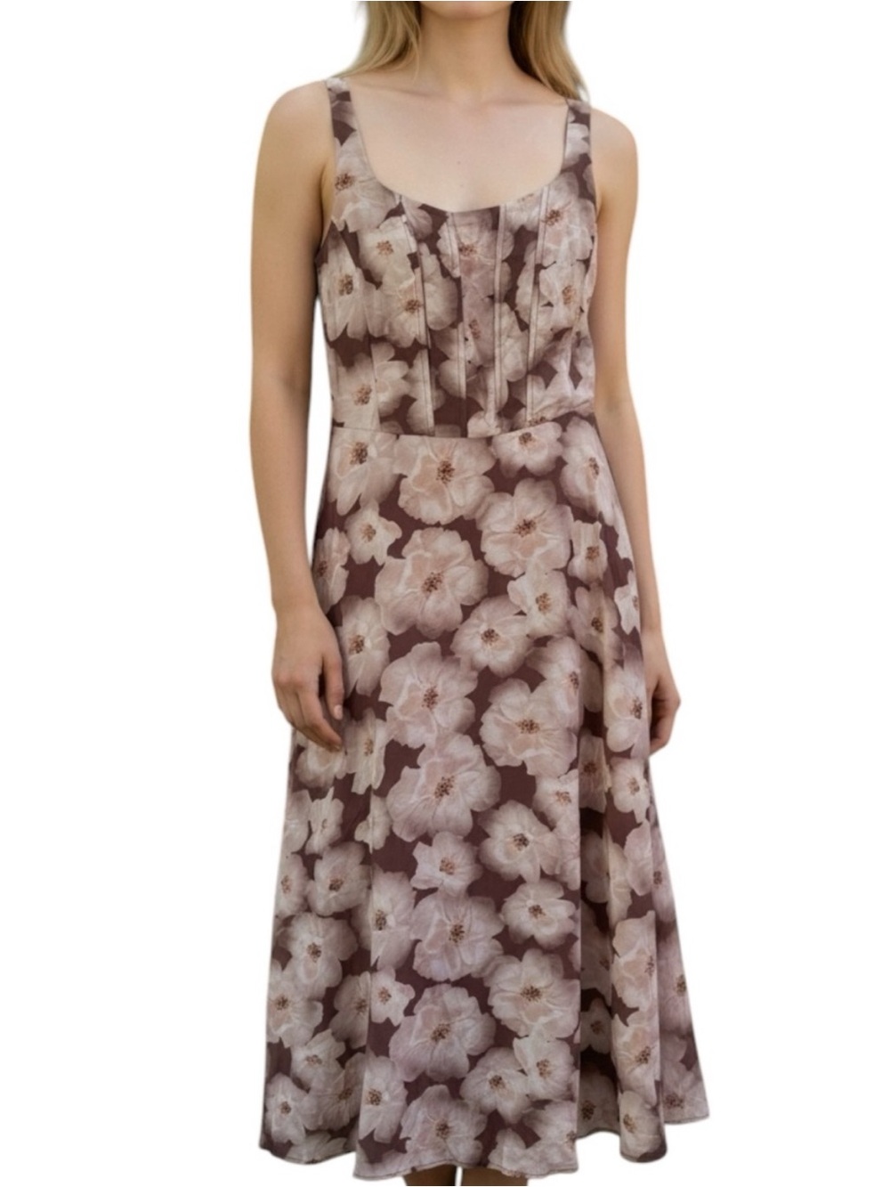 Melloday Floral Print Corset Style Midi Dress Size M